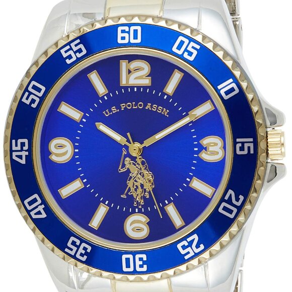 Men's Two-Tone Metal Watch Quartz Analog 45mm Case Fold-Over Clasp